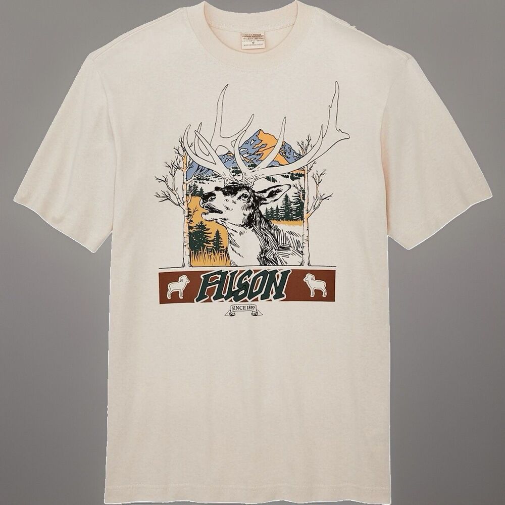 Filson Men's Short Sleeve Frontier Graphic T Shirt Birch Elk Mountain Size XXL